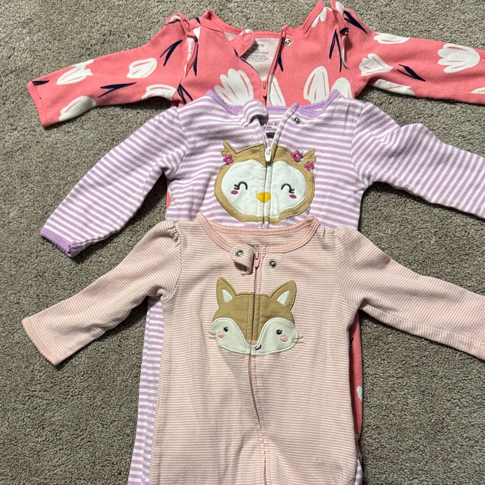 9M Carter's Pink Striped Baby Sleeper with Owl Design